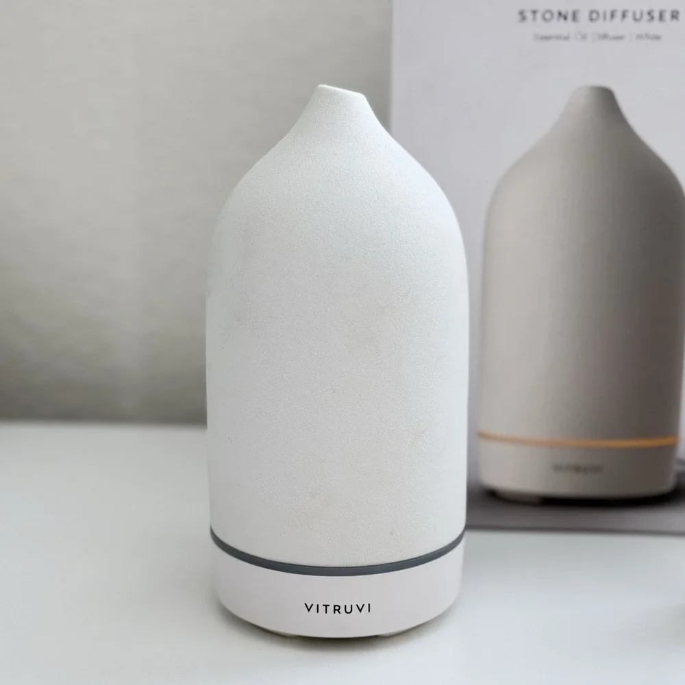 Vitruvi Stone Diffuser Ceramic Essential Oil Diffuser White w/ Box Cord